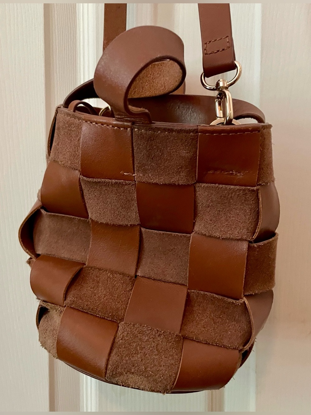 Woven Brown Leather Crossbody Bag